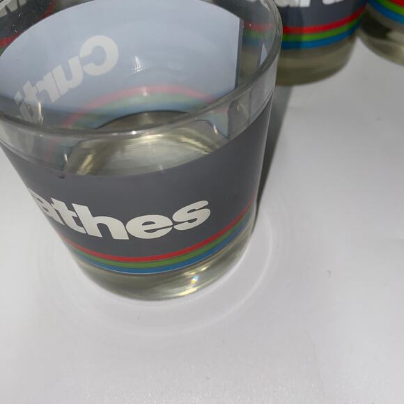 4 Vtg Curtis Mathes Promotional Advertising Rocks Glasses Gray & Rainbow Stripe - Picture 4 of 7